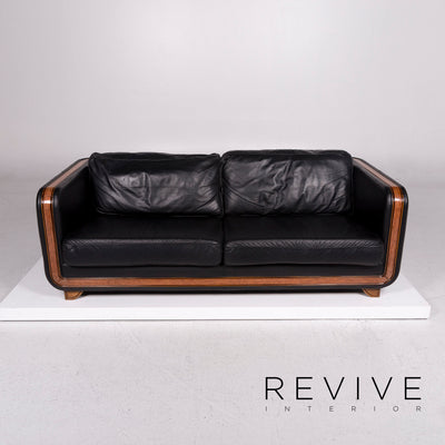 Nieri Leder Sofa Schwarz Dreisitzer Couch Holz #11890