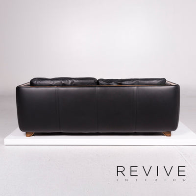 Nieri Leder Sofa Schwarz Dreisitzer Couch Holz #11890
