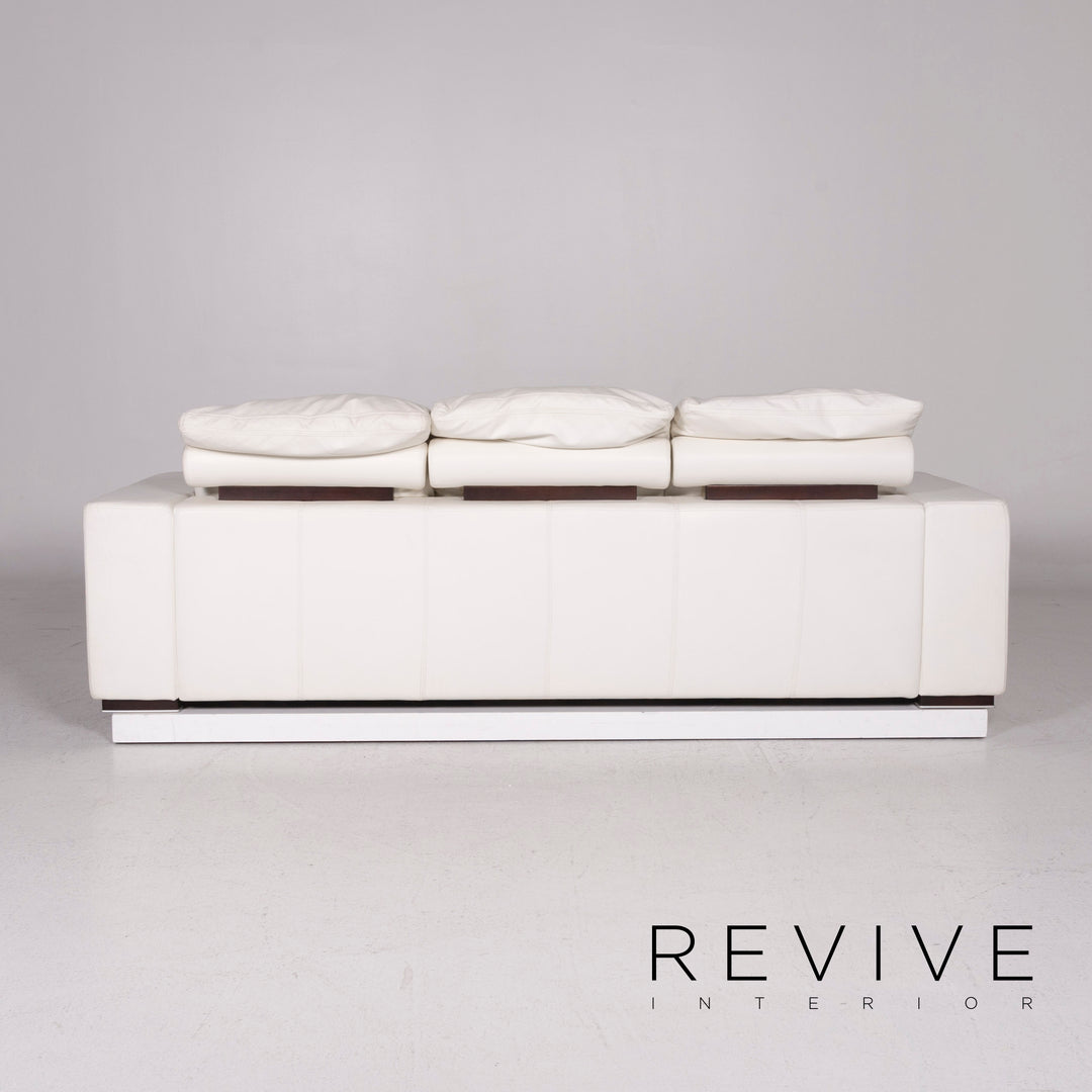 Nieri Leather Sofa White Three Seater Couch #12106