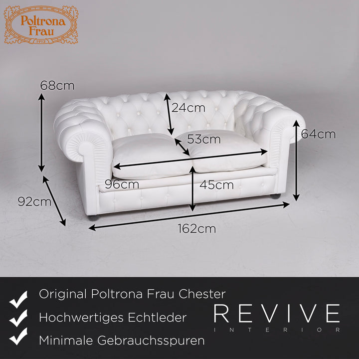 Poltrona Frau Chester Leder Sofa Weiß Zweisitzer Couch Retro #9223