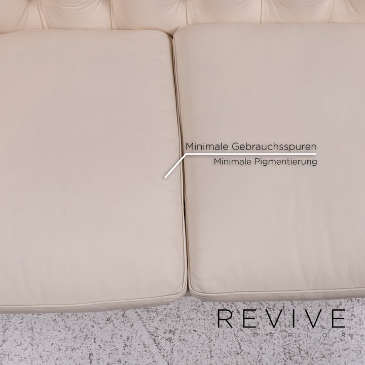 Poltrona Frau Chester Leather Sofa Cream White Three Seater Retro Renzo Frau Couch #10144