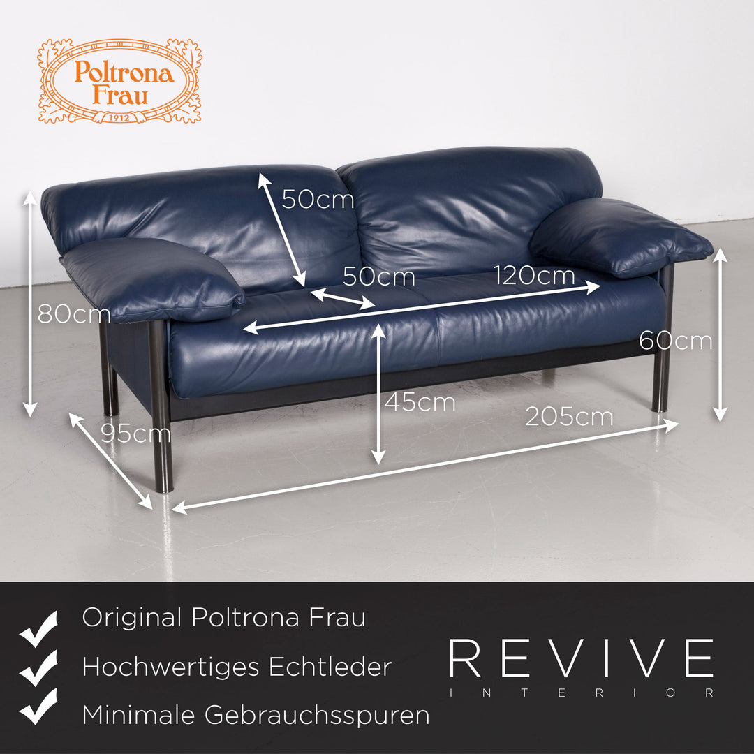 Poltrona Frau designer leather sofa blue genuine leather two-seater couch #7298