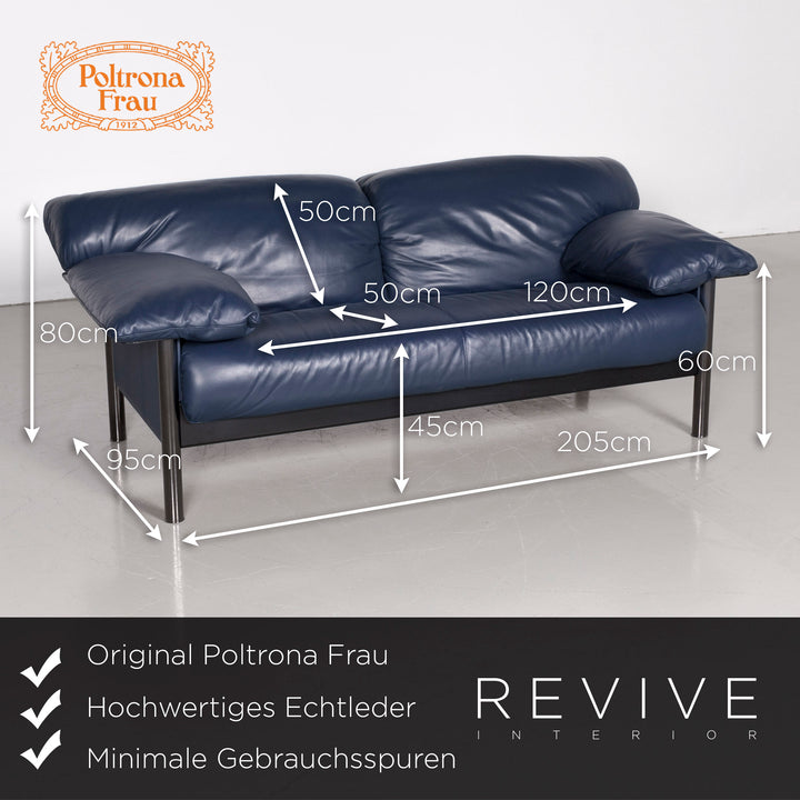 Poltrona Frau designer leather sofa blue genuine leather two-seater couch #7298