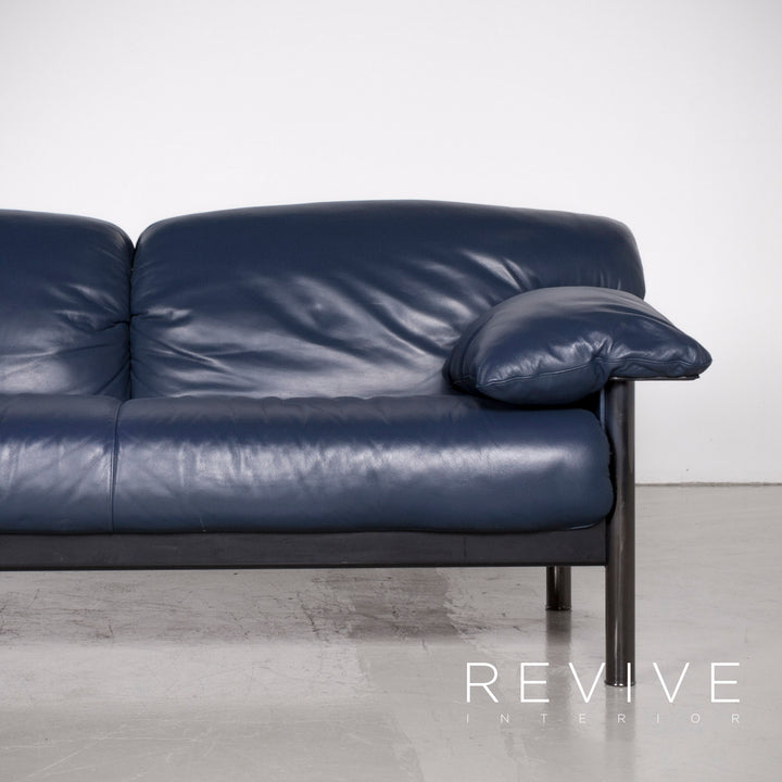 Poltrona Frau designer leather sofa blue genuine leather two-seater couch #7298