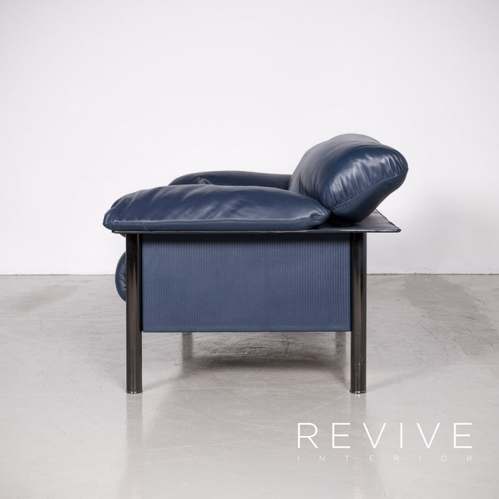 Poltrona Frau designer leather sofa blue genuine leather two-seater couch #7298