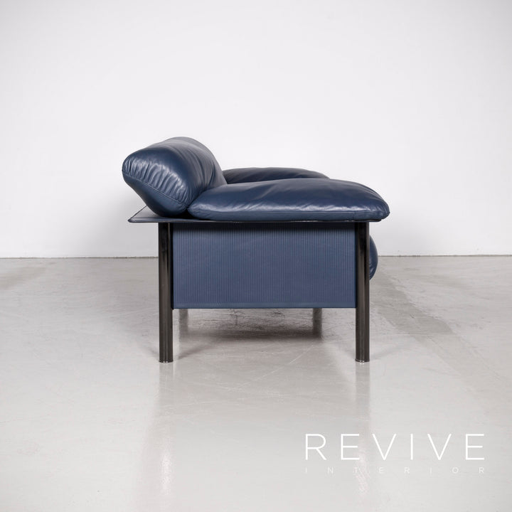 Poltrona Frau designer leather sofa blue genuine leather two-seater couch #7298