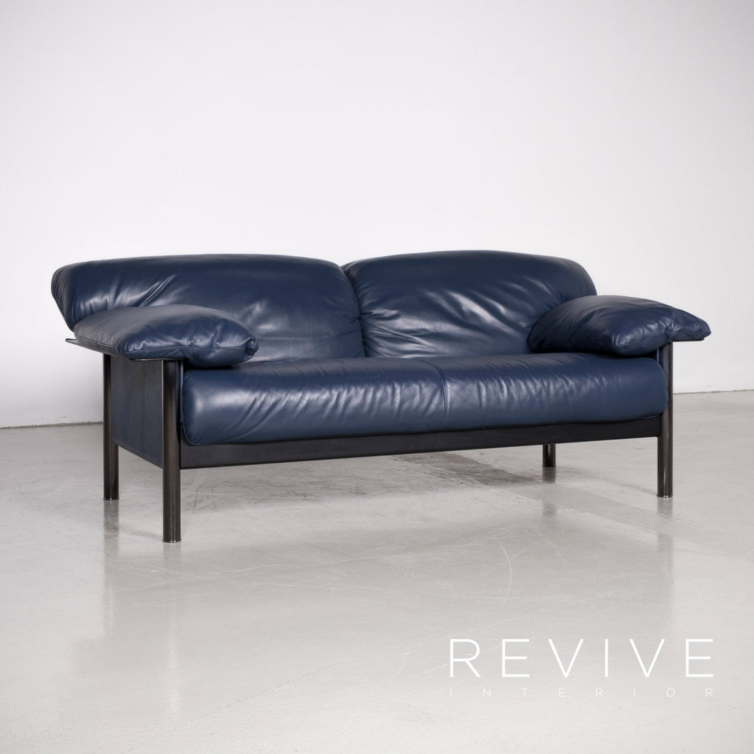 Poltrona Frau designer leather sofa blue genuine leather two-seater couch #7298