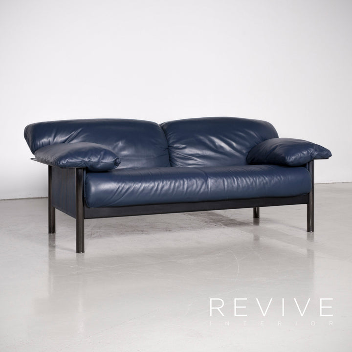 Poltrona Frau designer leather sofa blue genuine leather two-seater couch #7298