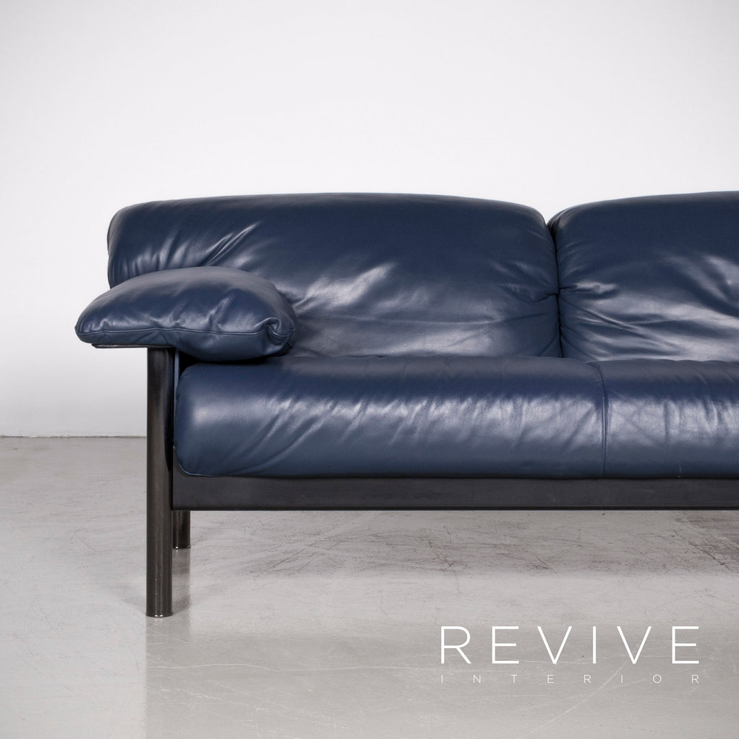 Poltrona Frau designer leather sofa blue genuine leather two-seater couch #7298