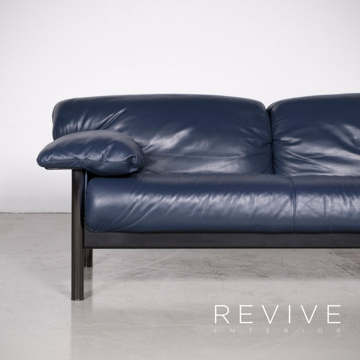 Poltrona Frau designer leather sofa blue genuine leather two-seater couch #7298