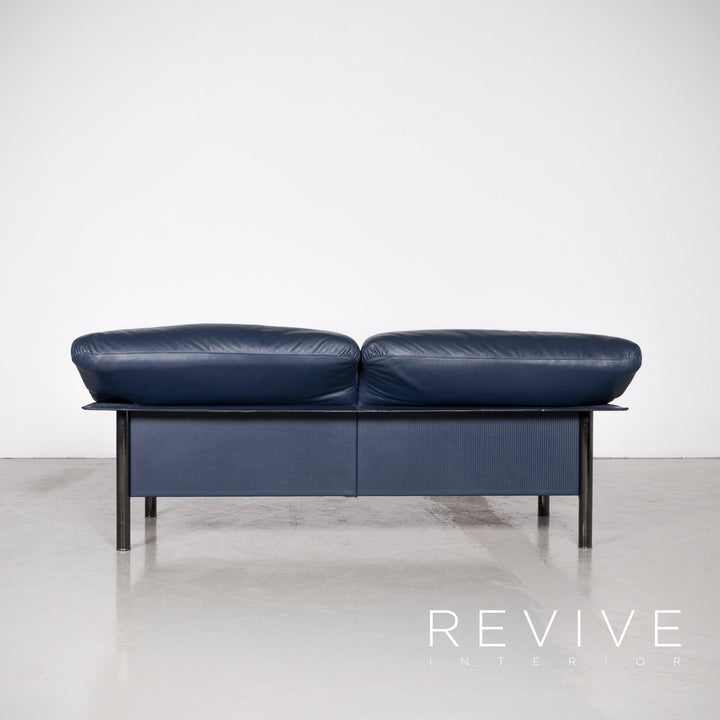 Poltrona Frau designer leather sofa blue genuine leather two-seater couch #7298