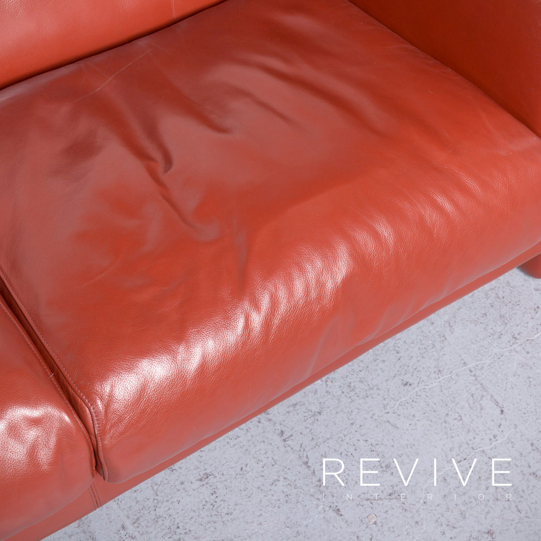 Poltrona Frau La Chapannelle leather sofa Orange by Tito Agnoli real leather two-seater couch #7136