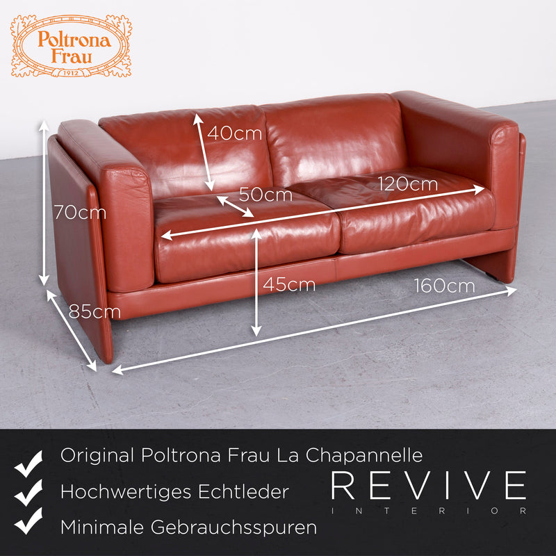 Poltrona Frau Le Chapanelle Designer Leder Sofa Sessel Garnitur Orange by Tito Agnoli Echtleder Zweisitzer Dreisitzer Couch 