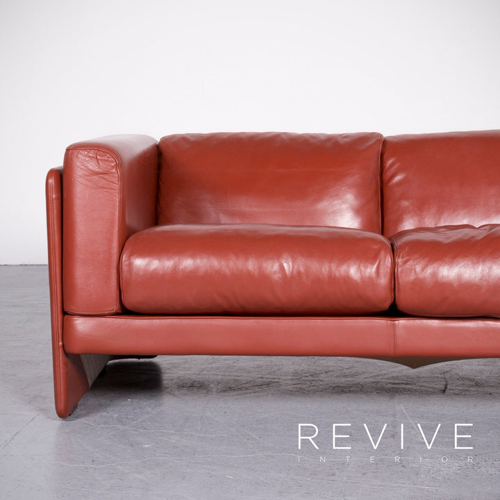 Poltrona Frau Le Chapanelle Designer Leather Sofa Armchair Set Orange by Tito Agnoli Genuine Leather Two-Seater Three-Seater Couch #7212