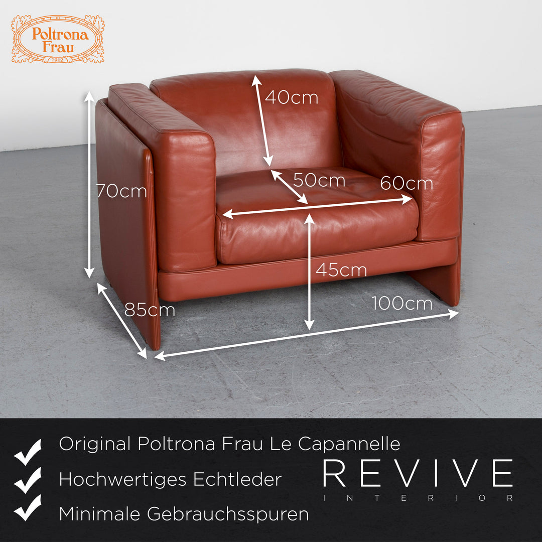 Poltrona Frau Le Chapanelle Designer Leather Sofa Armchair Set Orange by Tito Agnoli Genuine Leather Two-Seater Three-Seater Couch #7212