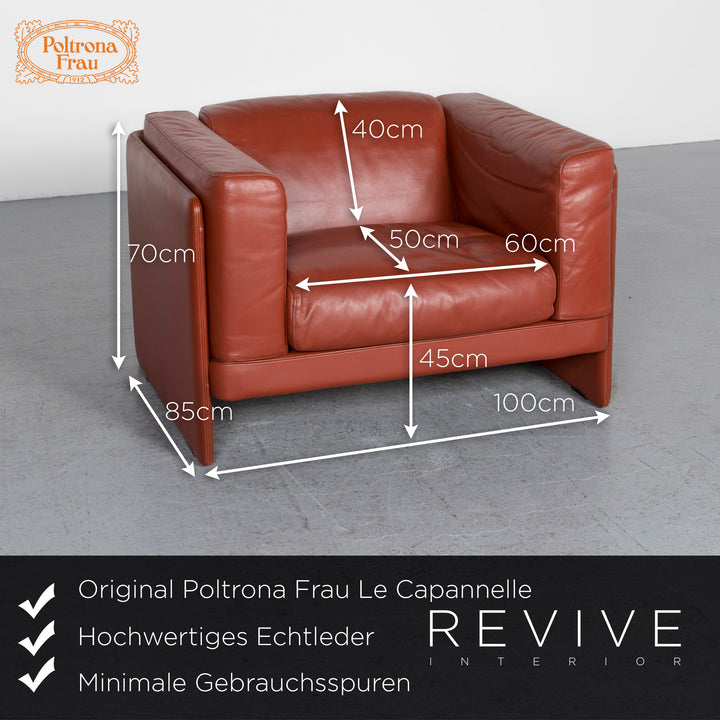 Poltrona Frau Le Chapanelle Designer Leather Sofa Armchair Set Orange by Tito Agnoli Genuine Leather Two-Seater Three-Seater Couch #7212