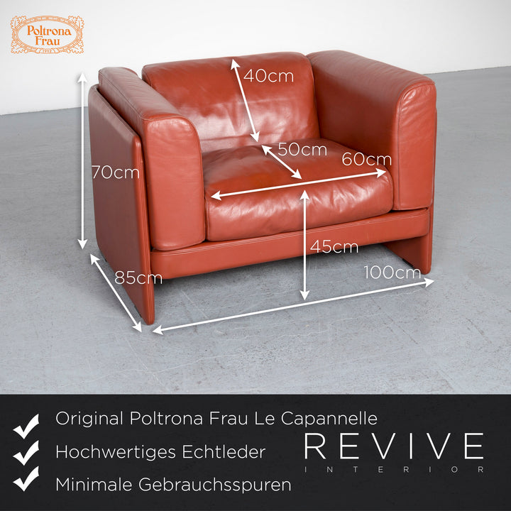 Poltrona Frau Le Chapanelle Designer Leather Sofa Armchair Set Orange by Tito Agnoli Genuine Leather Two-Seater Three-Seater Couch #7212
