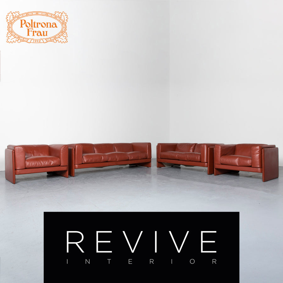 Poltrona Frau Le Chapanelle Designer Leather Sofa Armchair Set Orange by Tito Agnoli Genuine Leather Two-Seater Three-Seater Couch #7212