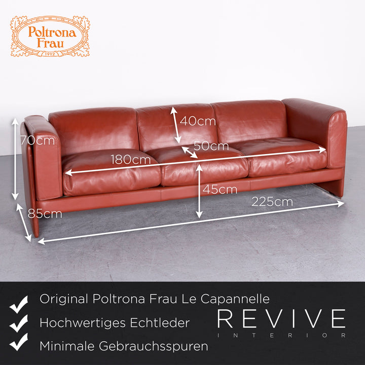 Poltrona Frau Le Capannelle Leder Sofa Orange by Tito Agnoli Echtleder Dreisitzer Couch #7135