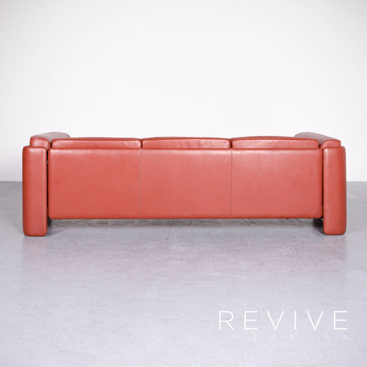 Poltrona Frau Le Chapanelle Designer Leather Sofa Armchair Set Orange by Tito Agnoli Genuine Leather Two-Seater Three-Seater Couch #7212