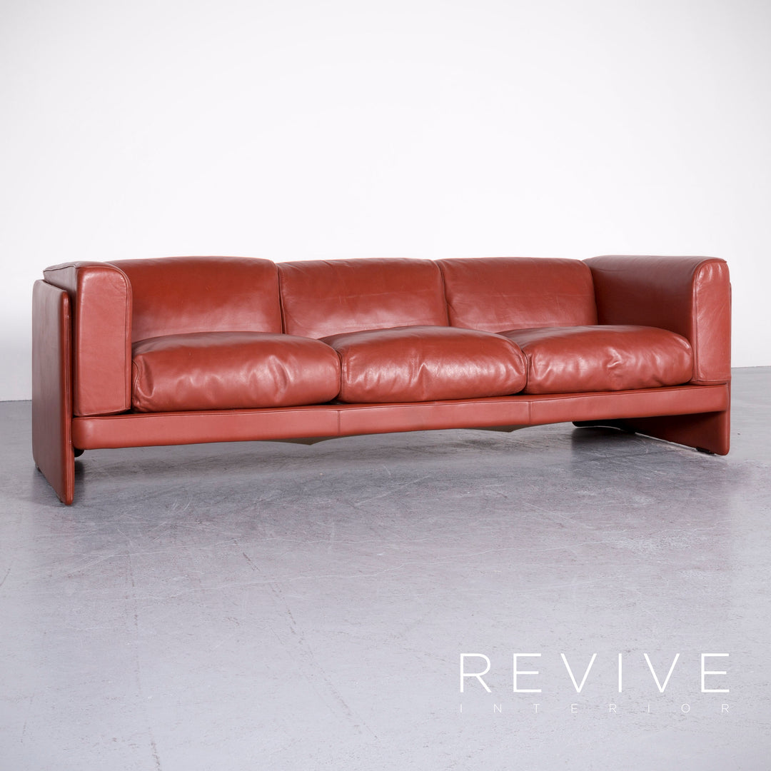 Poltrona Frau Le Chapanelle Designer Leather Sofa Armchair Set Orange by Tito Agnoli Genuine Leather Two-Seater Three-Seater Couch #7212