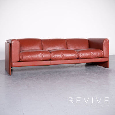Poltrona Frau Le Chapanelle Designer Leder Sofa Sessel Garnitur Orange by Tito Agnoli Echtleder Zweisitzer Dreisitzer Couch #7212