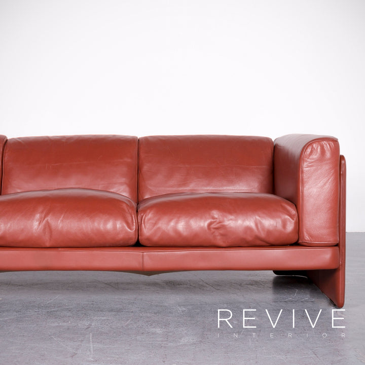 Poltrona Frau Le Chapanelle Designer Leather Sofa Armchair Set Orange by Tito Agnoli Genuine Leather Two-Seater Three-Seater Couch #7212