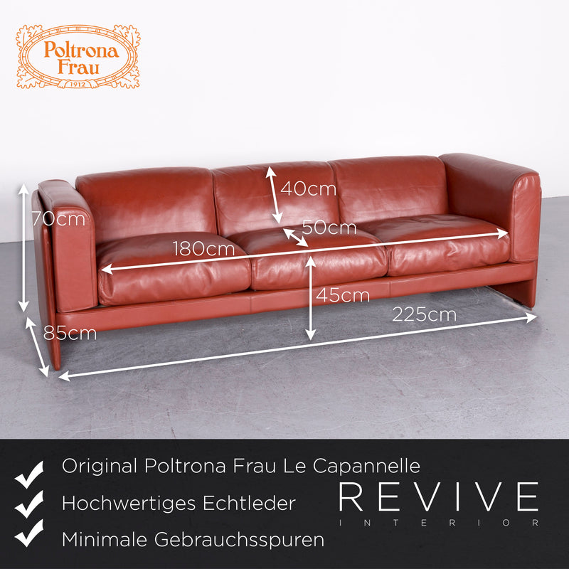 Poltrona Frau Le Chapanelle Designer Leder Sofa Sessel Garnitur Orange by Tito Agnoli Echtleder Zweisitzer Dreisitzer Couch 