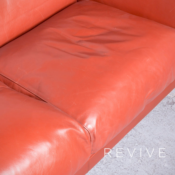 Poltrona Frau Le Chapanelle Designer Leather Sofa Armchair Set Orange by Tito Agnoli Genuine Leather Two-Seater Three-Seater Couch #7212