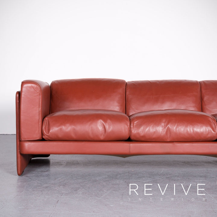 Poltrona Frau Le Chapanelle Designer Leather Sofa Armchair Set Orange by Tito Agnoli Genuine Leather Two-Seater Three-Seater Couch #7212