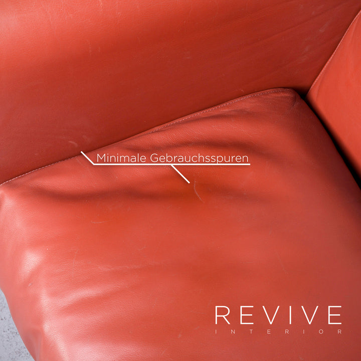 Poltrona Frau Le Chapanelle Designer Leather Sofa Armchair Set Orange by Tito Agnoli Genuine Leather Two-Seater Three-Seater Couch #7212