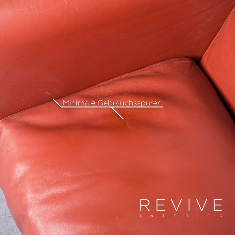 Poltrona Frau Le Chapanelle Designer Leder Sofa Sessel Garnitur Orange by Tito Agnoli Echtleder Zweisitzer Dreisitzer Couch 