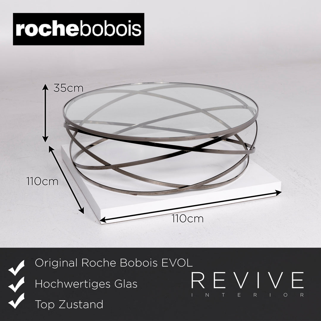 Roche Bobois EVOL Glas Couchtisch Silber Rund #10896