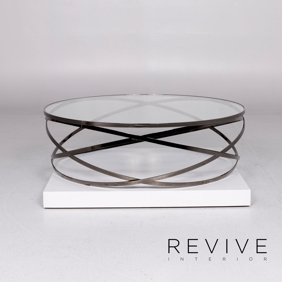 Roche Bobois EVOL Glass Coffee Table Silver Round #10896