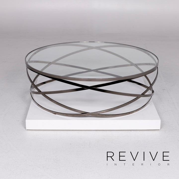 Roche Bobois EVOL Glass Coffee Table Silver Round #10896