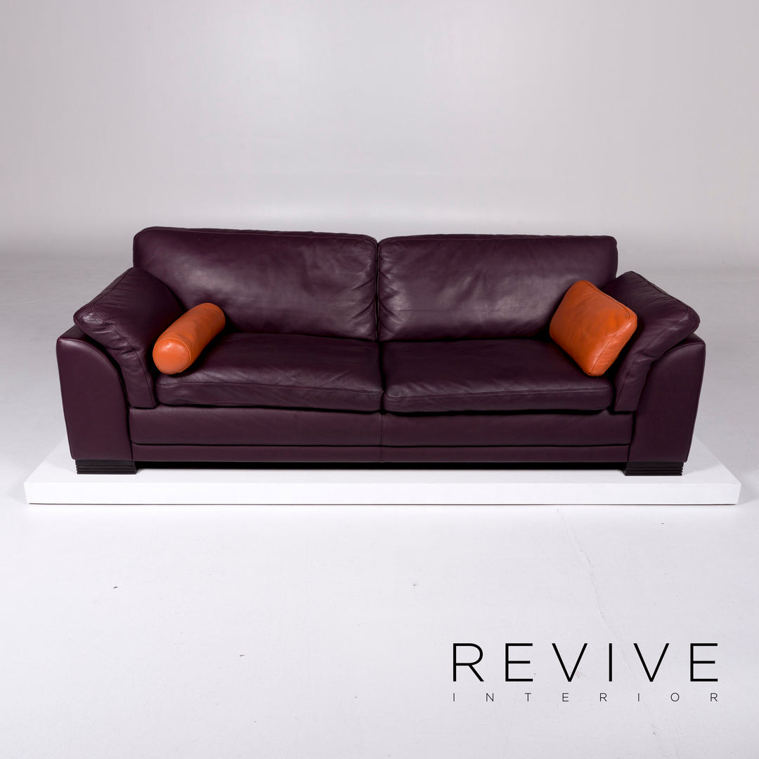 Roche Bobois Pop Art Leather Sofa Aubergine Purple Three Seater Couch #10322