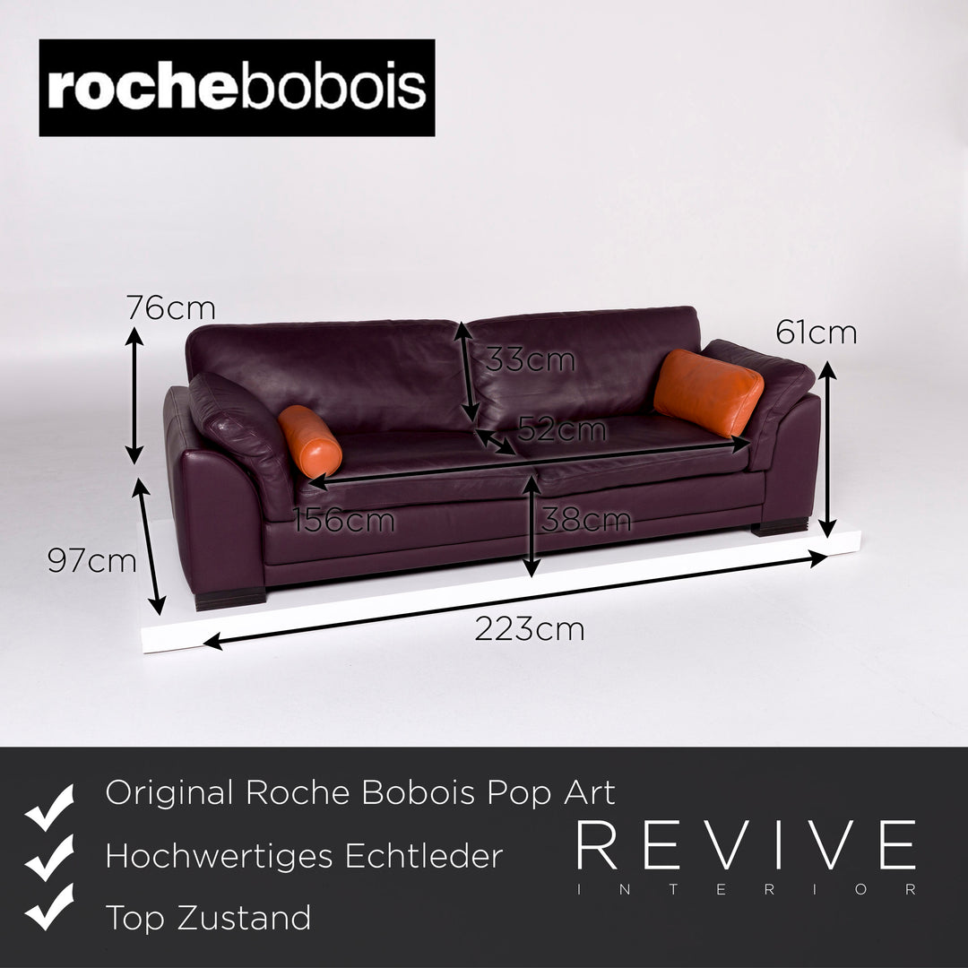 Roche Bobois Pop Art Leder Sofa Aubergine Violett Dreisitzer Couch #10322