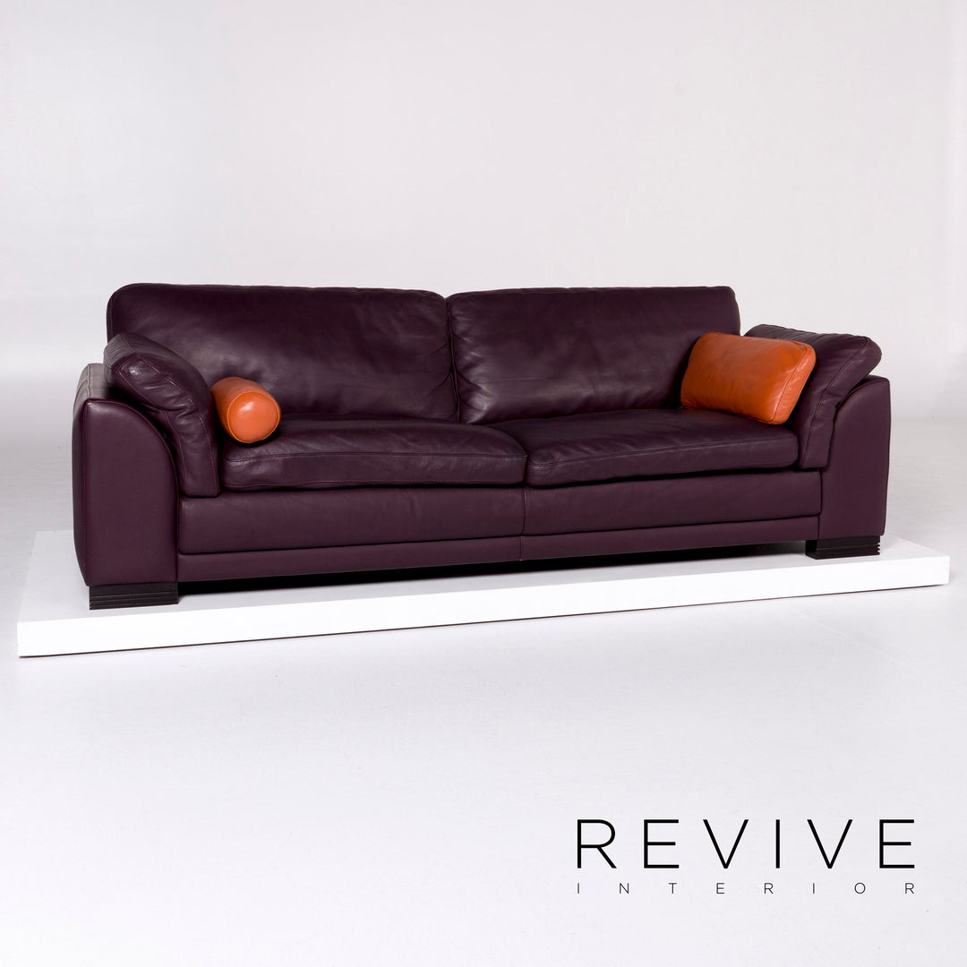 Roche Bobois Pop Art Leder Sofa Aubergine Violett Dreisitzer Couch #10322
