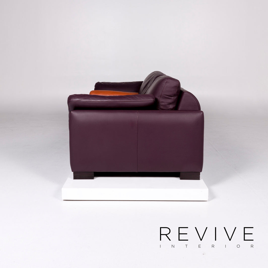 Roche Bobois Pop Art Leather Sofa Aubergine Purple Three Seater Couch #10322