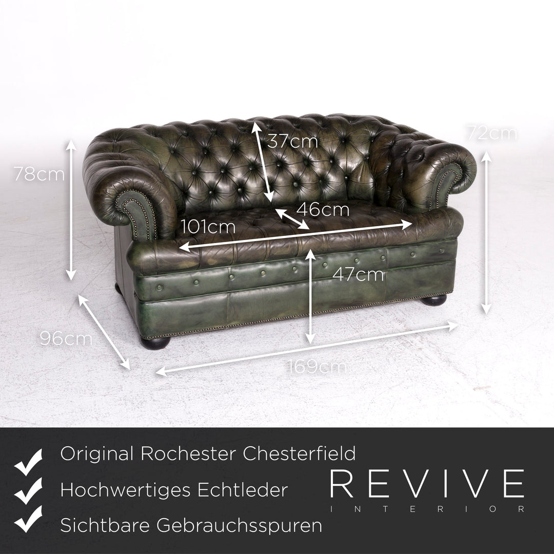 Rochester Chesterfield Leather Sofa Green Two Seater Couch #8976