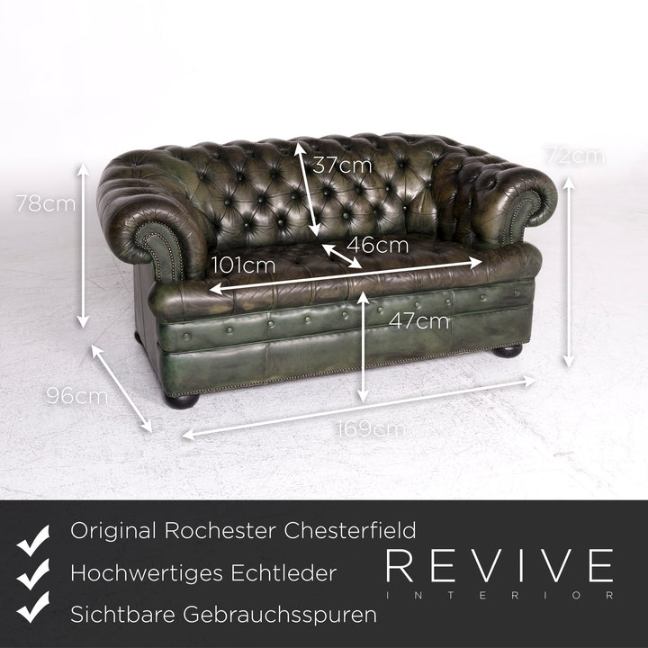 Rochester Chesterfield Leather Sofa Green Two Seater Couch #8976