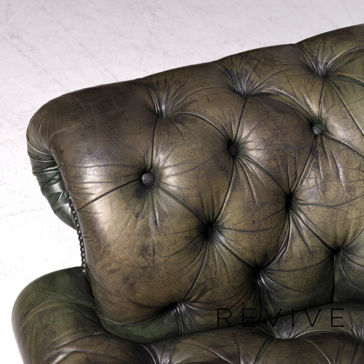 Rochester Chesterfield Leather Sofa Green Two Seater Couch #8976