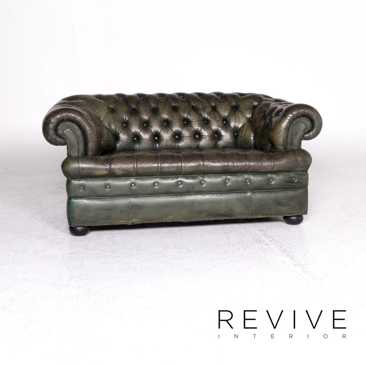 Rochester Chesterfield Leather Sofa Green Two Seater Couch #8976