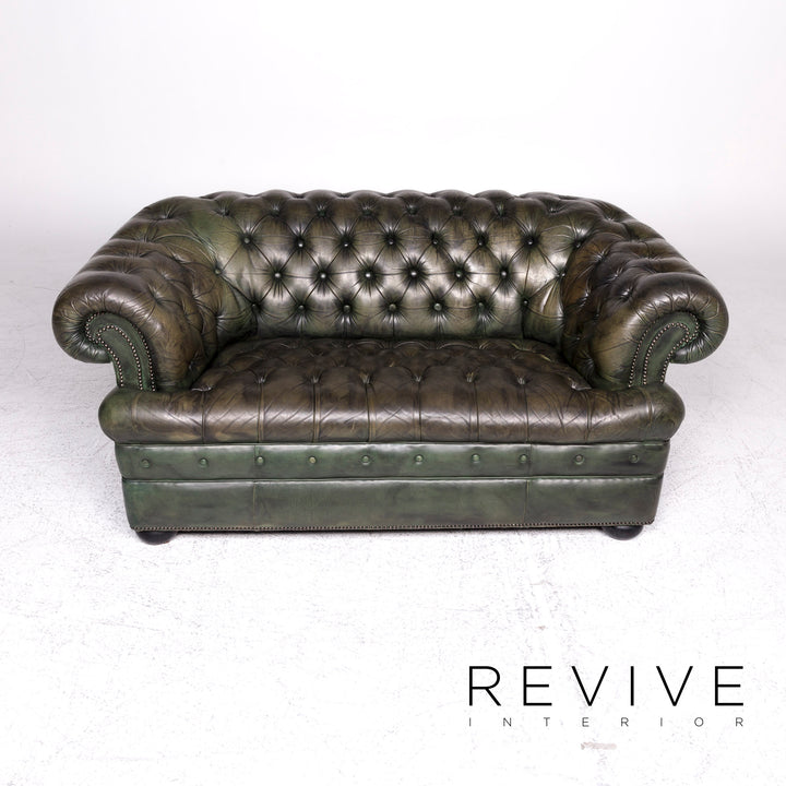 Rochester Chesterfield Leather Sofa Green Two Seater Couch #8976