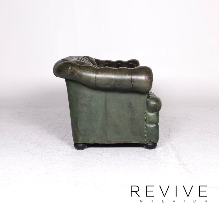 Rochester Chesterfield Leather Sofa Green Two Seater Couch #8976