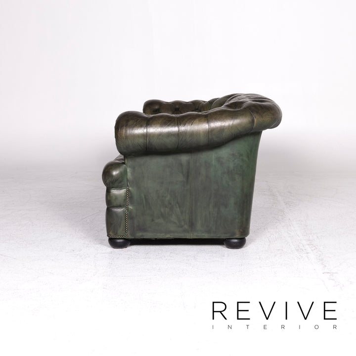 Rochester Chesterfield Leather Sofa Green Two Seater Couch #8976