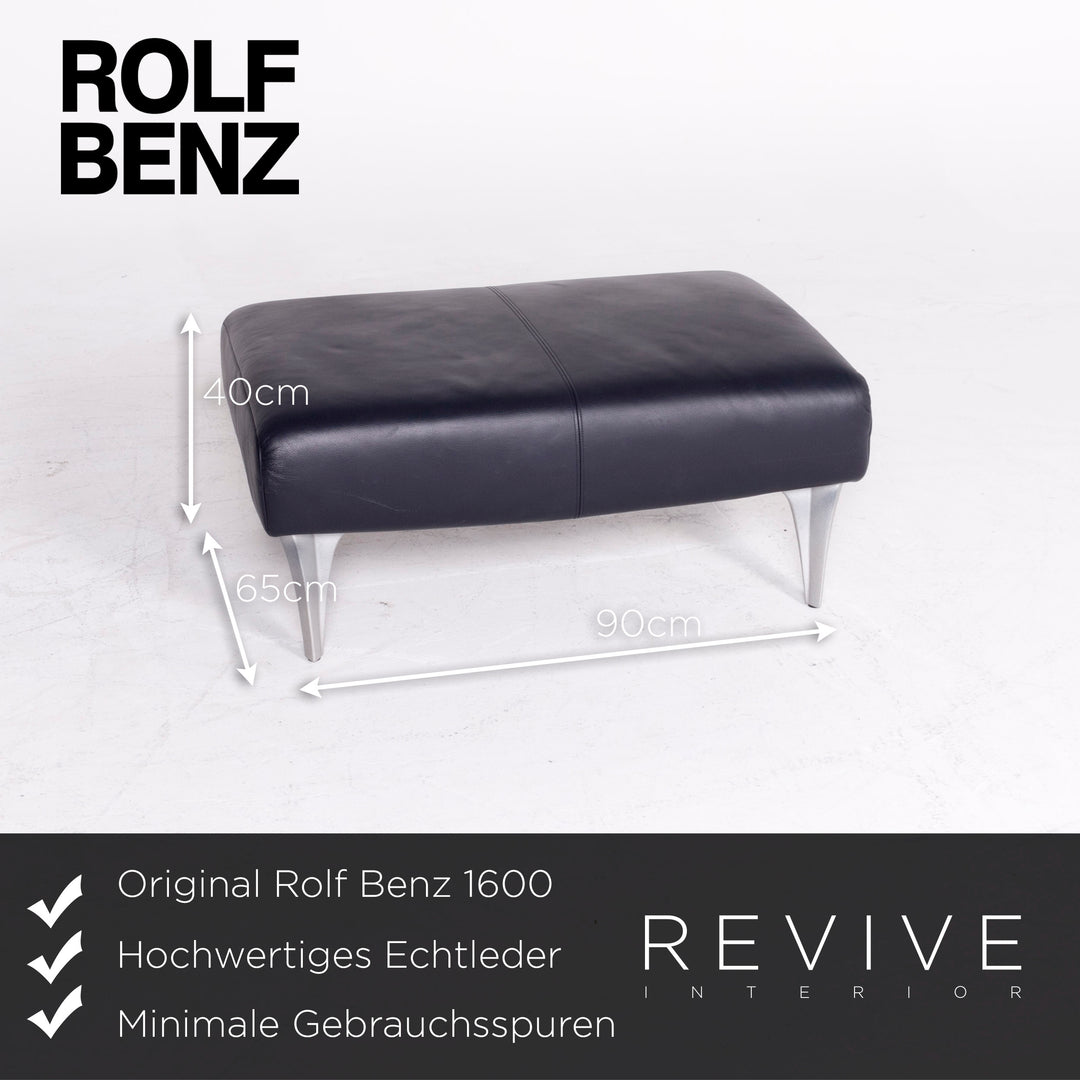 Rolf Benz 1600 Leder Hocker Blau Echtleder Schemel #8432