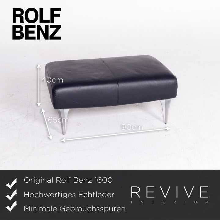 Rolf Benz 1600 Leder Hocker Blau Echtleder Schemel #8432