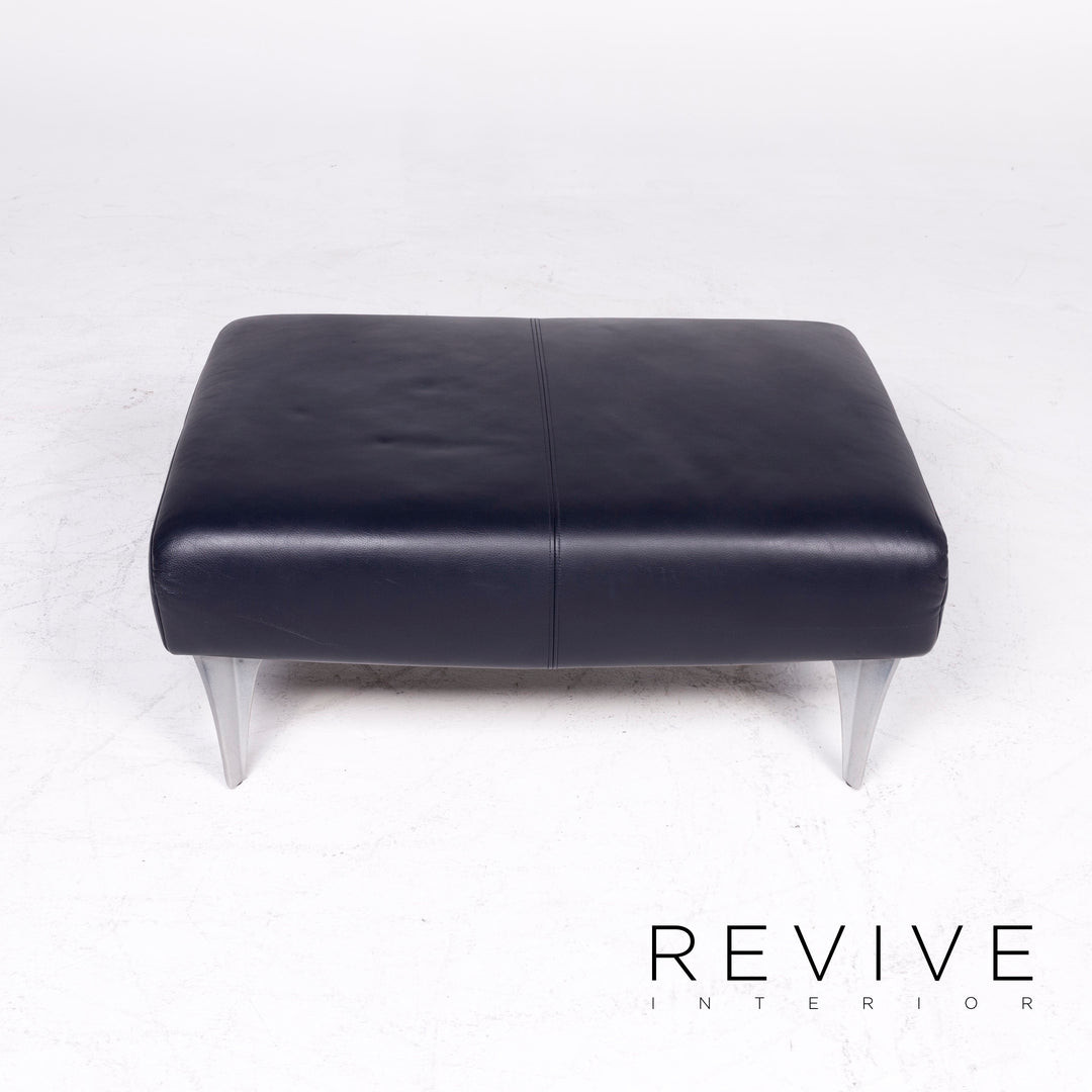 Rolf Benz 1600 Leder Hocker Blau Echtleder Schemel #8432