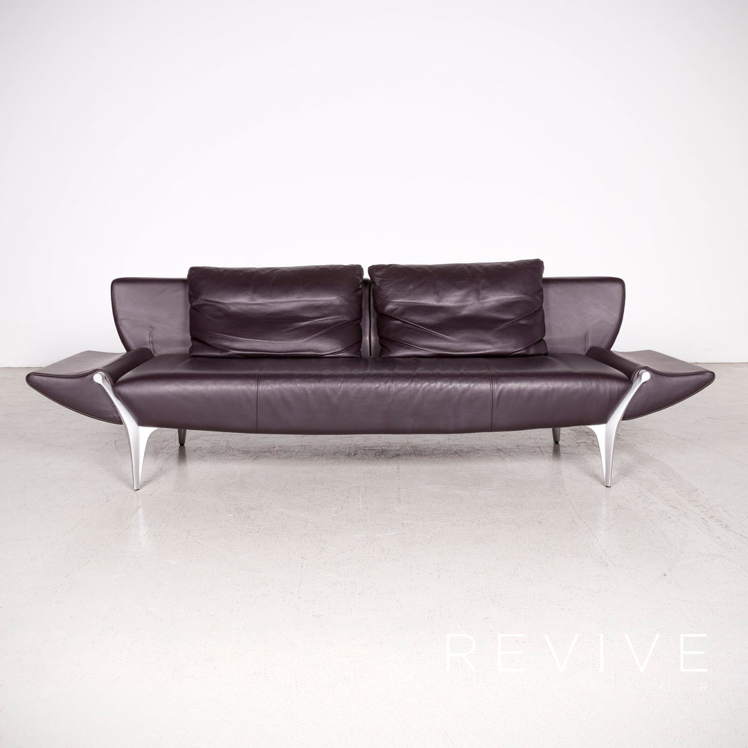 Rolf Benz 1600 Designer Leder Sofa Aubergine Echtleder Dreisitzer Couch #7949